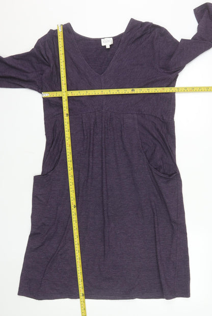Kaliko Women’s Purple Striped Jersey V-Neck Shift Dress Size 14