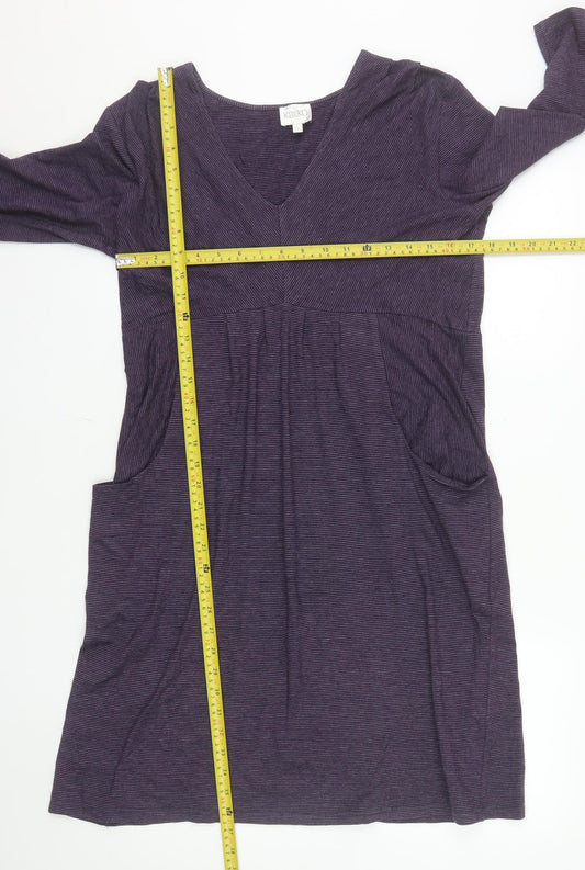 Kaliko Women’s Purple Striped Jersey V-Neck Shift Dress Size 14