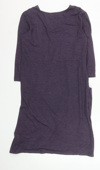 Kaliko Women’s Purple Striped Jersey V-Neck Shift Dress Size 14