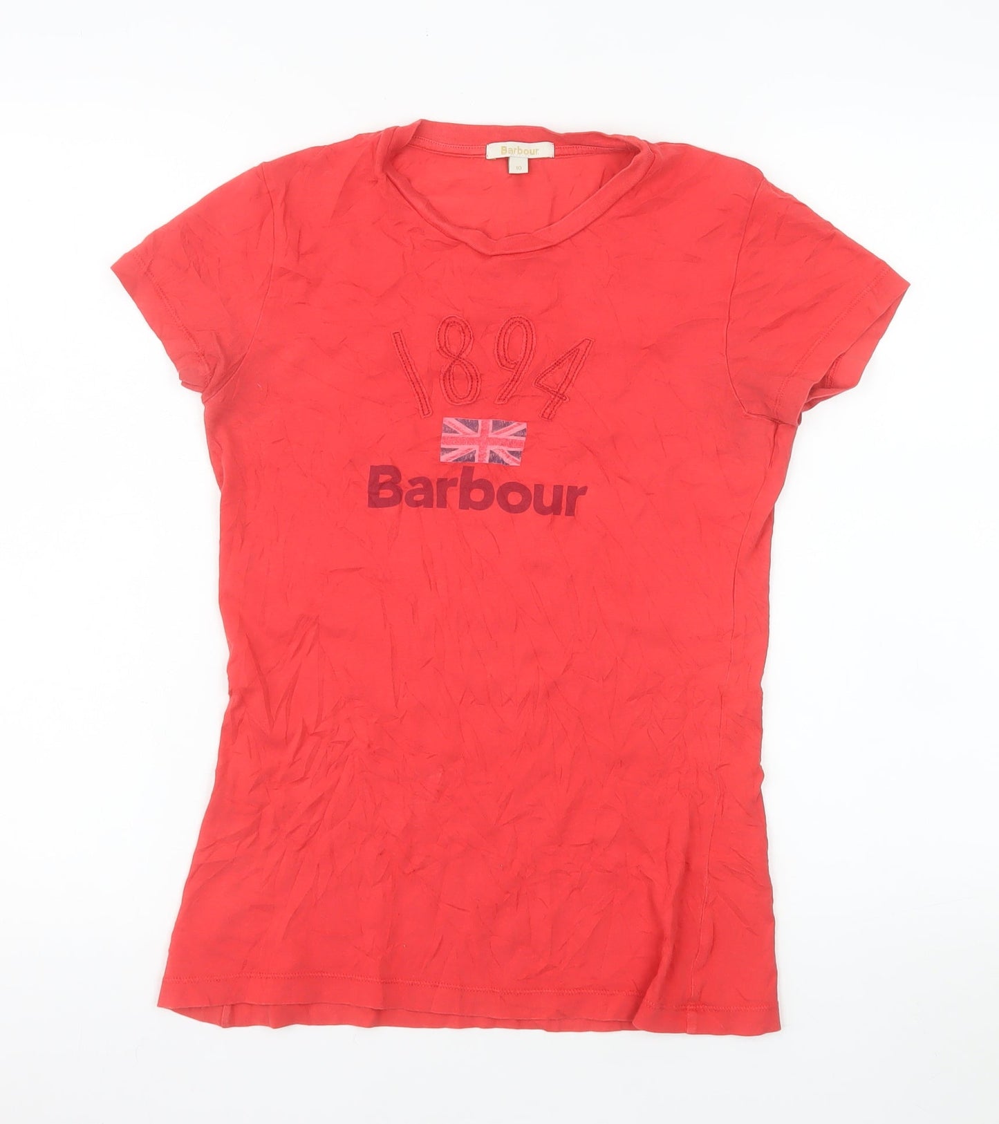 Barbour Womens Red 1894 Embroidered Cotton T-Shirt Size 10