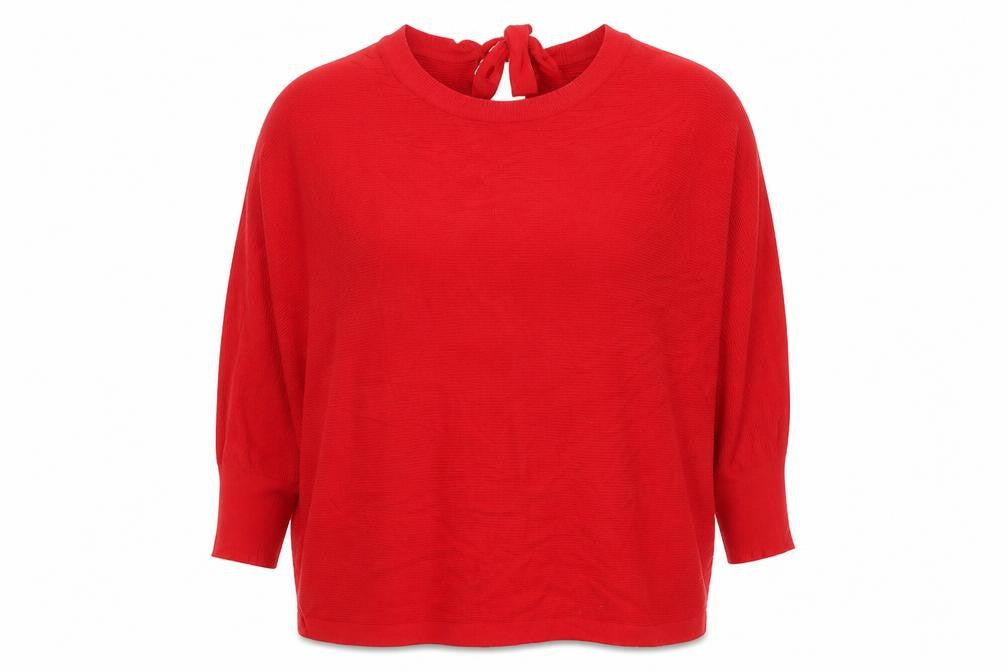 F&F Women Red High Neck Bow Back Relaxed Fit Pullover Jumper Size 14