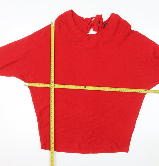 F&F Women Red High Neck Bow Back Relaxed Fit Pullover Jumper Size 14