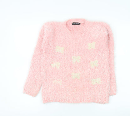 Salvo Green Women’s Pink Fuzzy Bow Knit Jumper XL