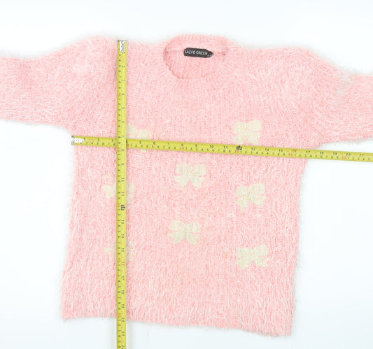 Salvo Green Women’s Pink Fuzzy Bow Knit Jumper XL