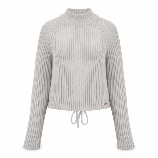 Front view of Pull&Bear Teens Grey Cropped Mock Neck Long Sleeve Knit Top, size 12