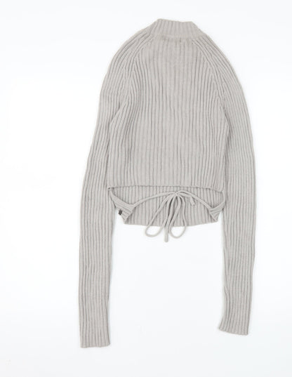 Pull&Bear Teens Grey Cropped Mock Neck Long Sleeve Knit Top Size 12