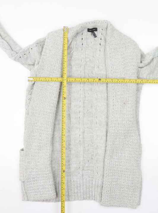 New Look Women’s Grey Cable Knit Long Cardigan Size 10
