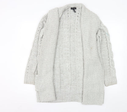 New Look Women’s Grey Cable Knit Long Cardigan Size 10