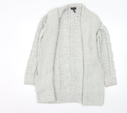 New Look Women’s Grey Cable Knit Long Cardigan Size 10
