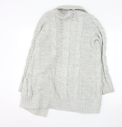 New Look Women’s Grey Cable Knit Long Cardigan Size 10