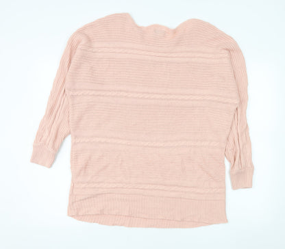 JD Williams Women's Pink Acrylic Crew Neck 3/4 Sleeve Pullover Jumper Size 16