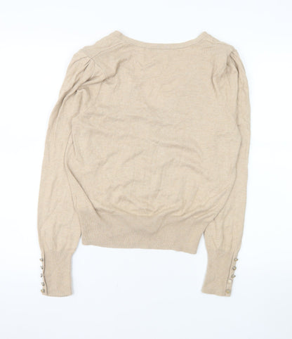 Marks and Spencer Women Beige V-Neck Button Knit Cardigan UK 14
