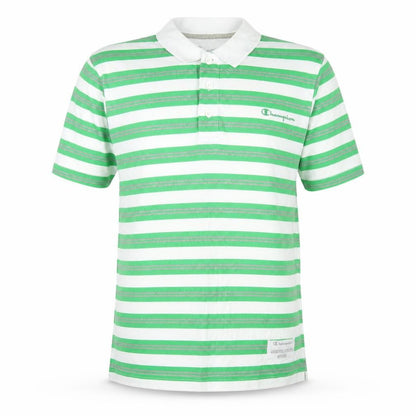 Champion Men's Green Striped Polo Shirt Medium Cotton