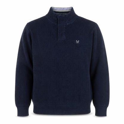 Crew Clothing Co. Mens Blue Cotton XL Mock Neck Henley Sweatshirt