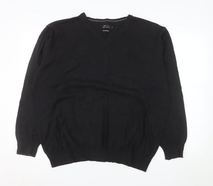 Jeff Banks Men’s Black Cotton Cashmere V-Neck Jumper XL Classic Fit