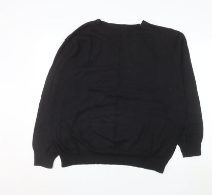 Jeff Banks Men’s Black Cotton Cashmere V-Neck Jumper XL Classic Fit
