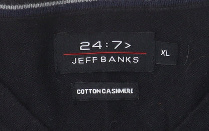 Jeff Banks Men’s Black Cotton Cashmere V-Neck Jumper XL Classic Fit