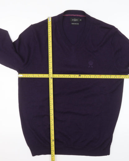 Jeff Banks Men's Purple XL Merino Wool Blend V-Neck Jumper