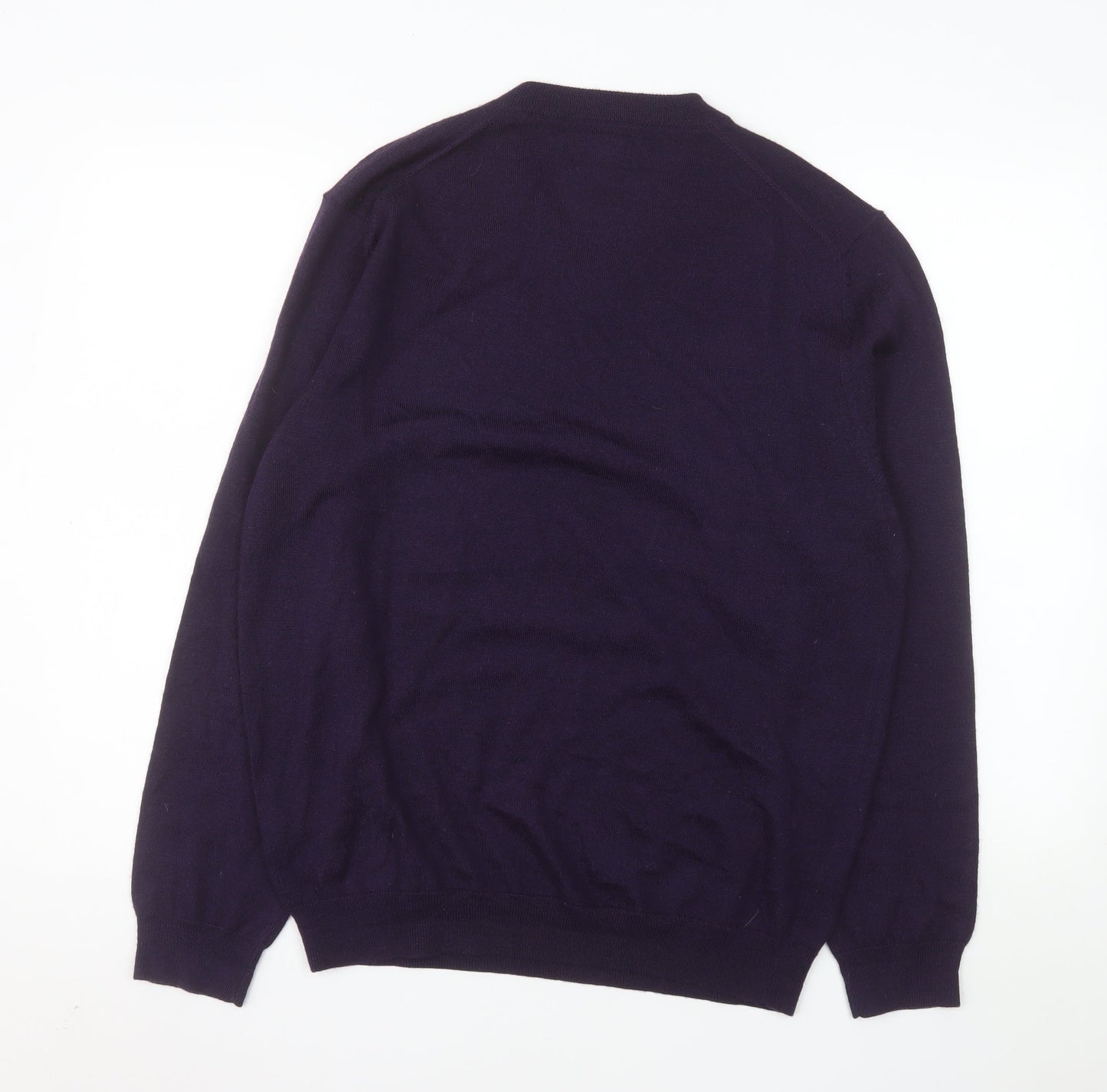Jeff Banks Men's Purple XL Merino Wool Blend V-Neck Jumper