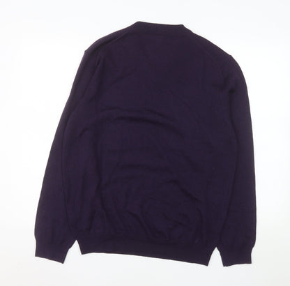Jeff Banks Men's Purple XL Merino Wool Blend V-Neck Jumper
