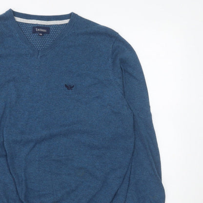 Emblems Men Blue 2XL V-Neck Pullover Jumper Classic Knit