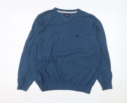 Emblems Men Blue 2XL V-Neck Pullover Jumper Classic Knit