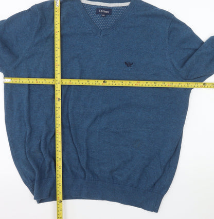 Emblems Men Blue 2XL V-Neck Pullover Jumper Classic Knit