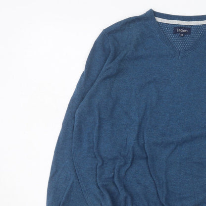 Emblems Men Blue 2XL V-Neck Pullover Jumper Classic Knit