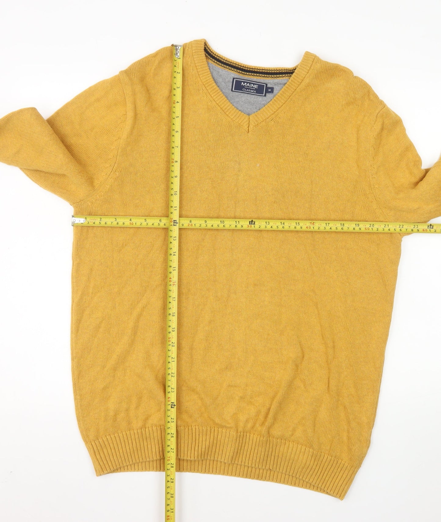 Maine New England Men's Yellow Cotton V-Neck Jumper M