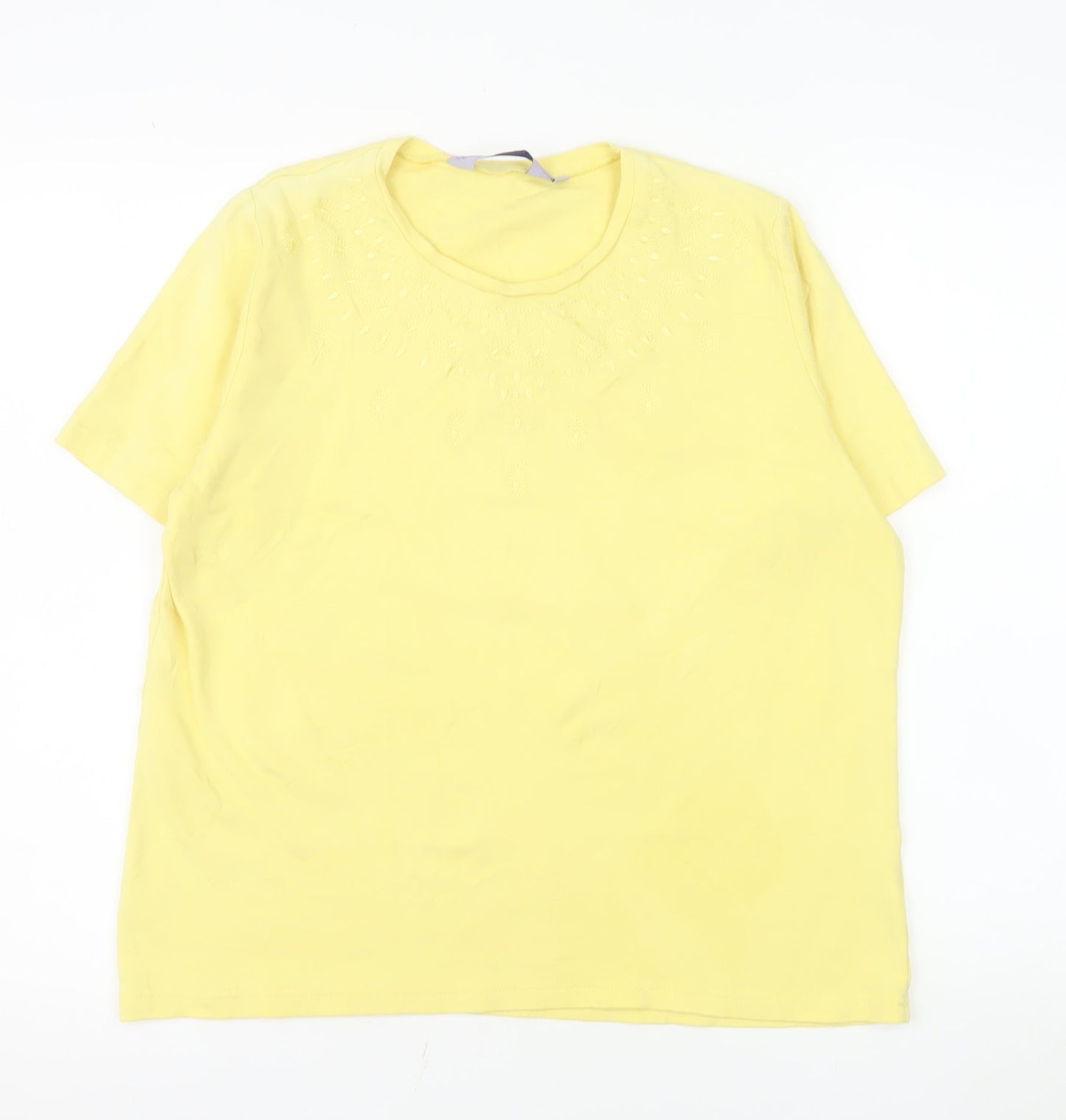 Honor Millburn Women's Yellow Cotton Embroidered T-Shirt Size 18