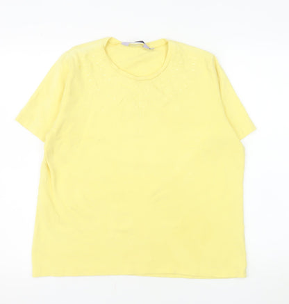 Honor Millburn Women's Yellow Cotton Embroidered T-Shirt Size 18