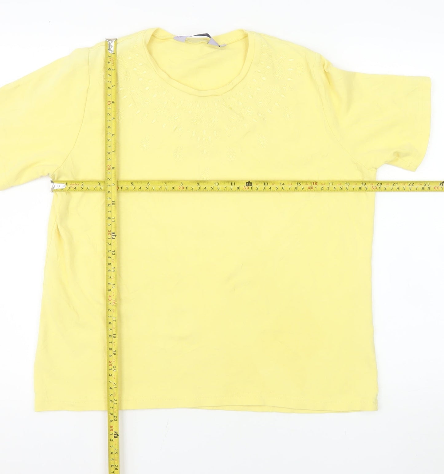 Honor Millburn Women's Yellow Cotton Embroidered T-Shirt Size 18