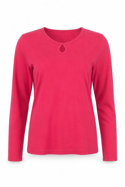 Racing Green Womens Pink Cotton Long Sleeve Keyhole T-Shirt Size 10