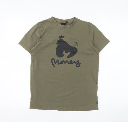 Money Boys Green Graphic Print T-Shirt 12-13 Years Cotton Crew Neck