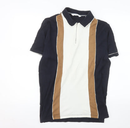 Next Men's Blue Brown Colourblock Polo Shirt Size L 100% Cotton