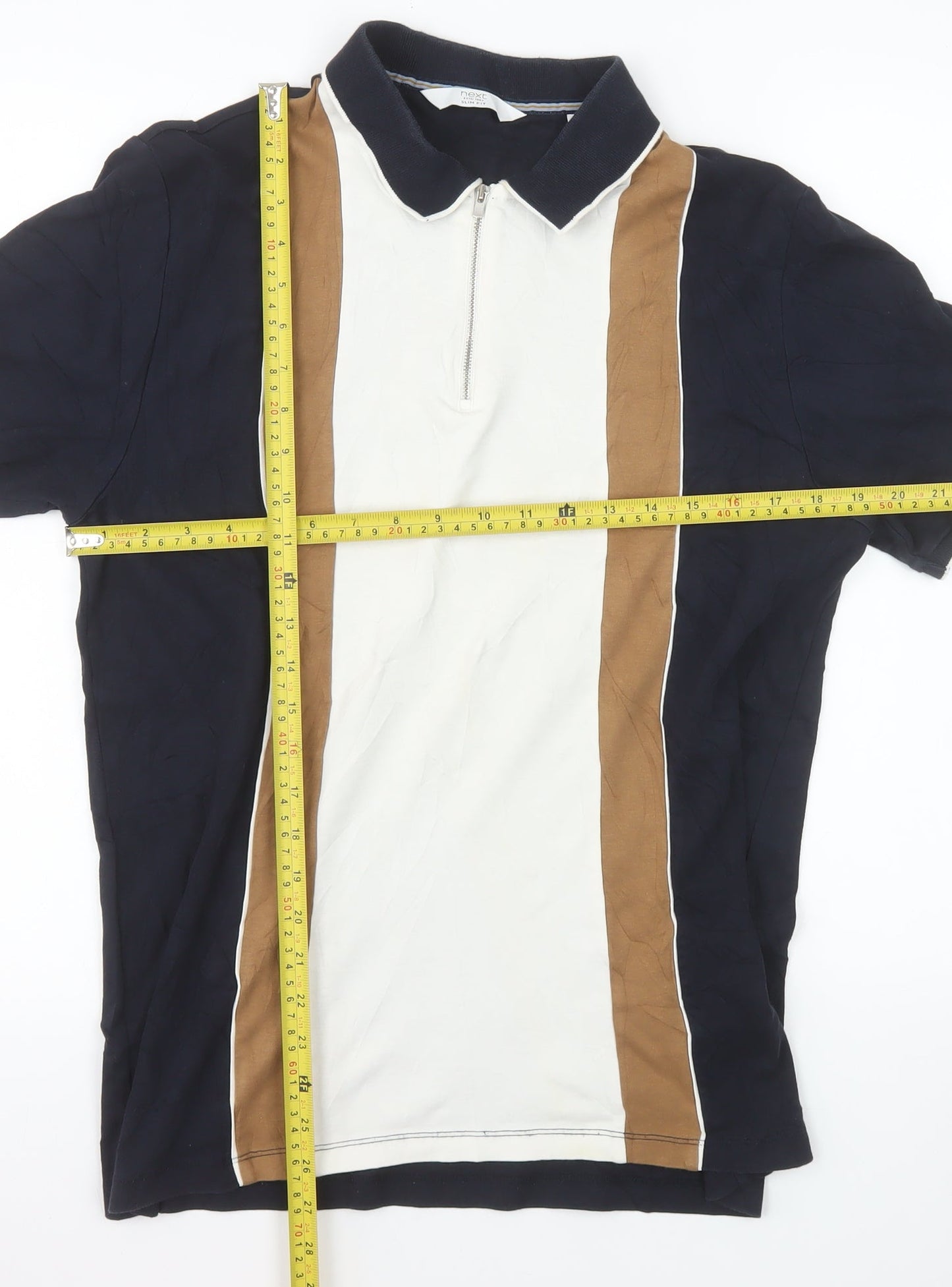 Next Men's Blue Brown Colourblock Polo Shirt Size L 100% Cotton