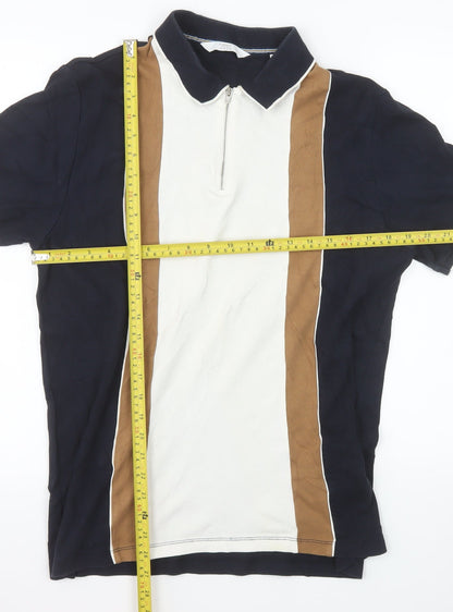 Next Men's Blue Brown Colourblock Polo Shirt Size L 100% Cotton