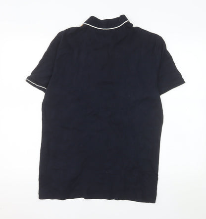 Next Men's Blue Brown Colourblock Polo Shirt Size L 100% Cotton
