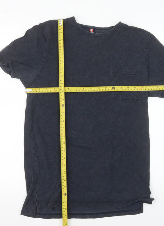 Soviet Men's Blue Paisley Cotton Crew Neck T-Shirt Medium