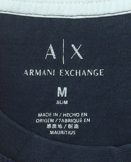 Armani Exchange Men's Blue Slim Fit Logo Crew Neck T-Shirt Size M