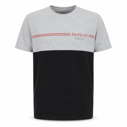 883 Police Men's Grey and Black Colourblock Crew Neck Cotton T-Shirt Medium