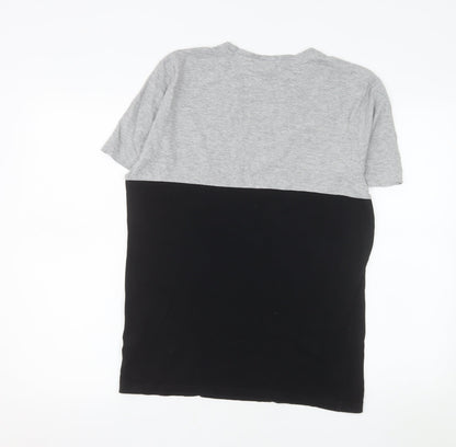 883 Police Men's Grey and Black Colourblock Crew Neck Cotton T-Shirt Medium