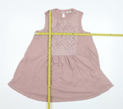 Next Women's Pink Cotton Tunic Blouse Size 10 Sleeveless Embroidered Top