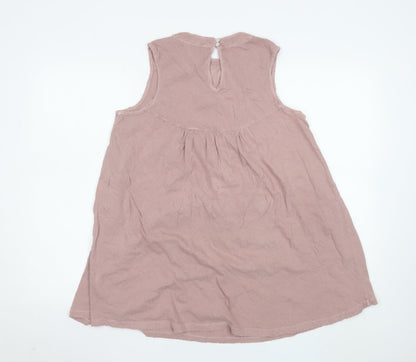 Next Women's Pink Cotton Tunic Blouse Size 10 Sleeveless Embroidered Top