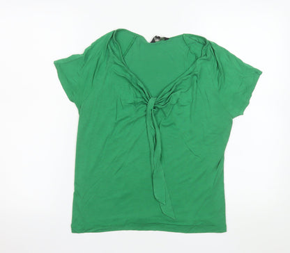 Hobbs Women’s Green Tunic V-Neck Short Sleeve Cotton Blend Top Size M