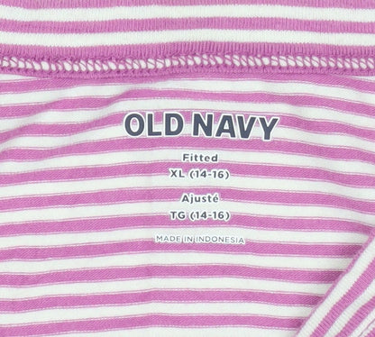 Old Navy Teens Pink Striped Fitted Short Sleeve T-Shirt XL
