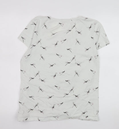 Fat Face Women's White Dragonfly Print Cotton T-Shirt Size 14
