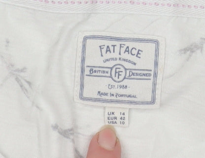 Fat Face Women's White Dragonfly Print Cotton T-Shirt Size 14