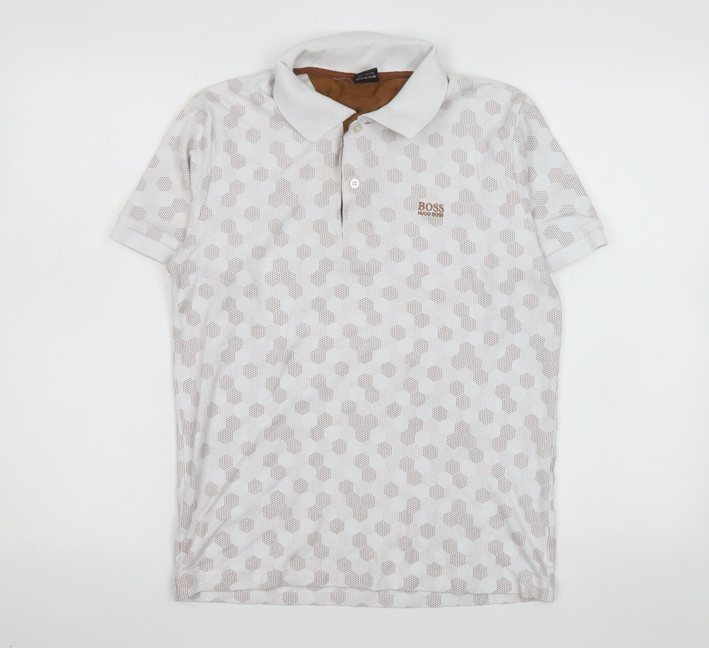 Hugo Boss Men's White Geometric Cotton Polo Shirt Size M