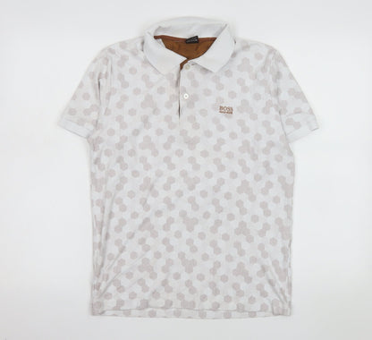 Hugo Boss Men's White Geometric Cotton Polo Shirt Size M